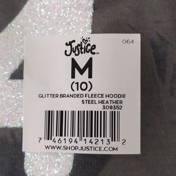 Justice Graphic Hoodie Glitter Branded Fleece. M(10) - Picture 5 of 15